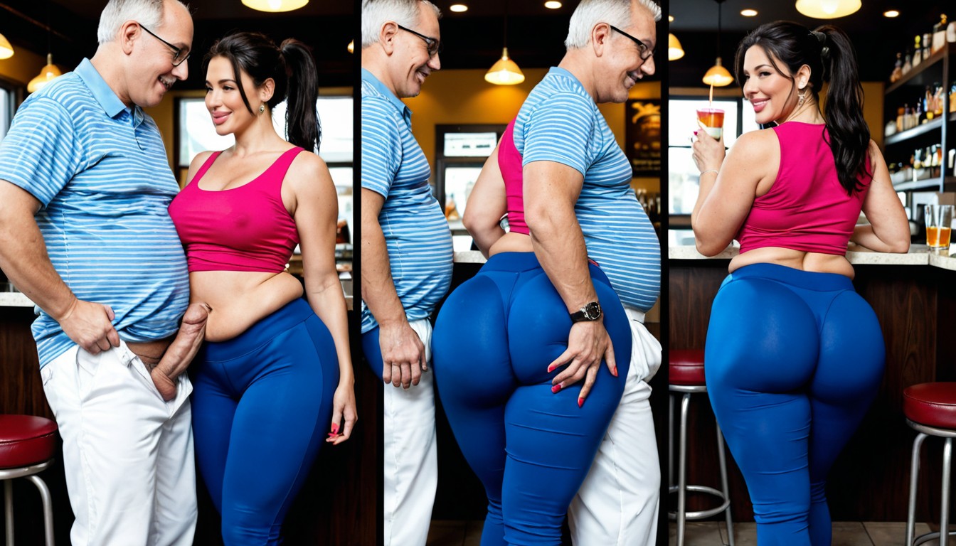 Ultra Chubby Ass, Hyper Ultra Bimbo Lips, She Is Talking And Smiling With Man MILF AI Porn