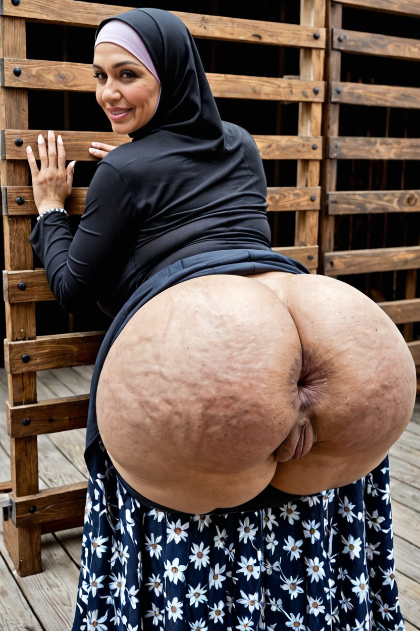 Hyper Enormous Juicy Donkey Ass, Pilloiry Pose, Looking At Viewer MILF AI Porn