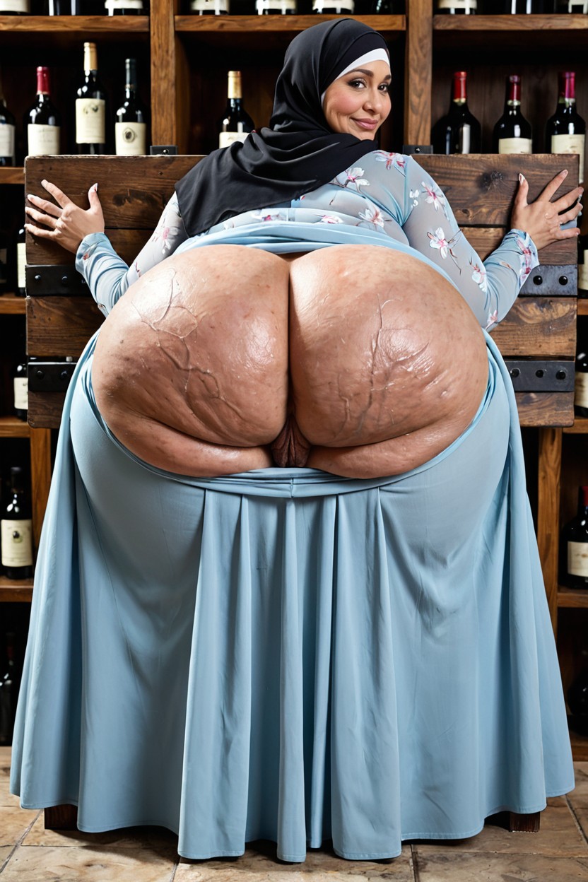 Hyper Obese Ass, Wrinkles, Persian Mature Standing MILF AI Porn