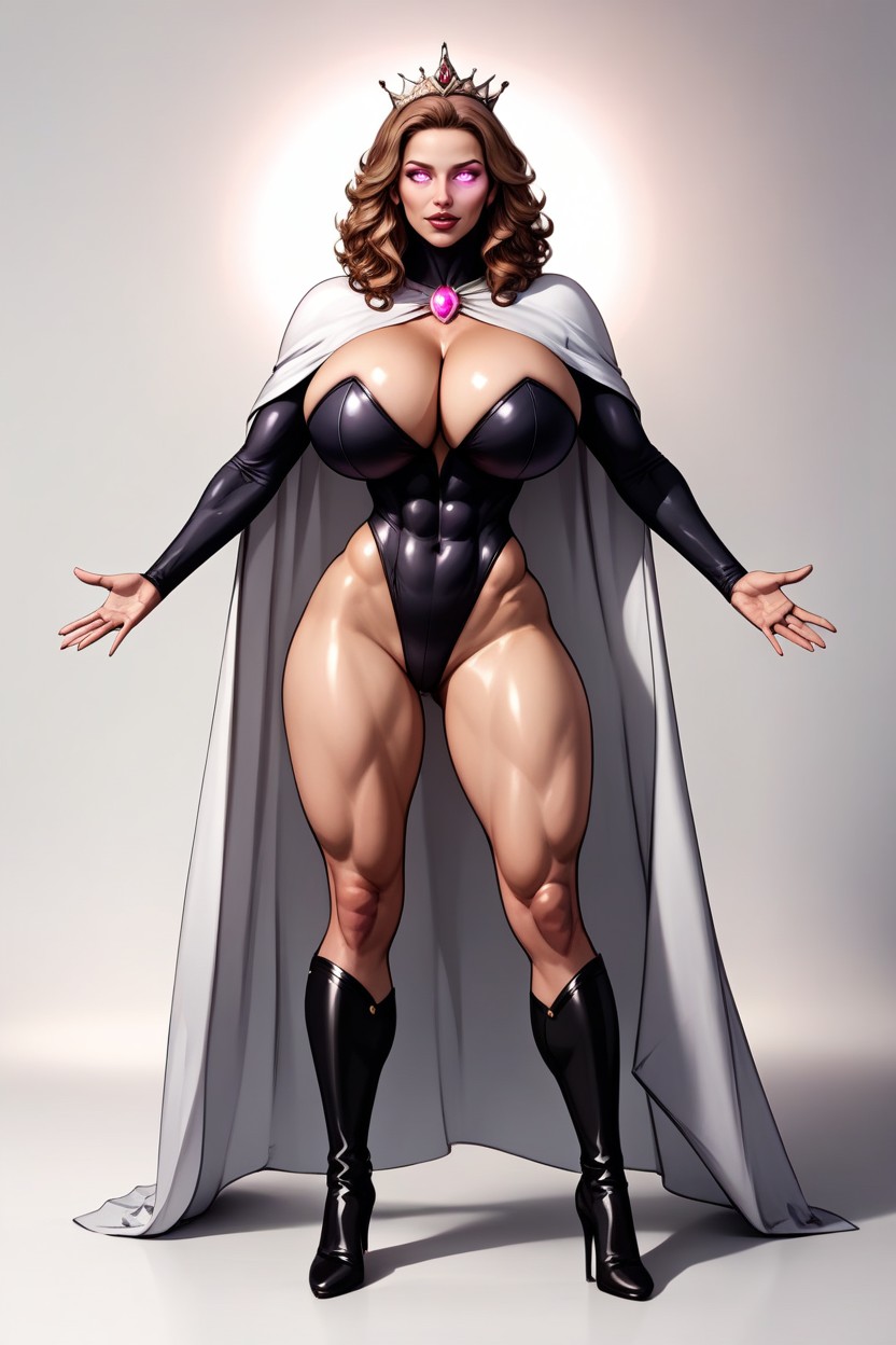 Mouth Open, White Cape, Fully Detailed Glowing Dark Pink Eyes MILF AI Porn