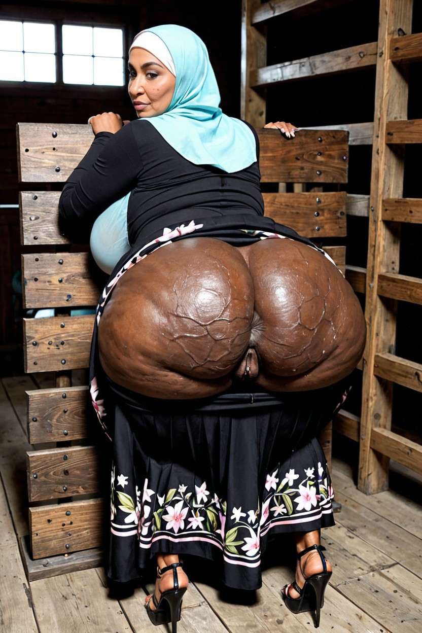 Colossal Ass, Upper Body Bent Forward To Show Of Ass, African MILF AI Porn