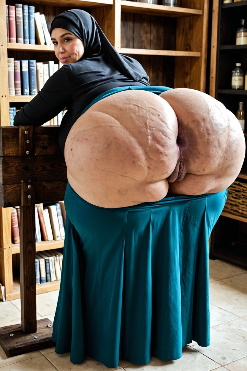 Ultra Large Anus, Wide Phat Booty, Tight Stretchy Fabric Black Floral Bodycon Long Skirt MILF AI Porn