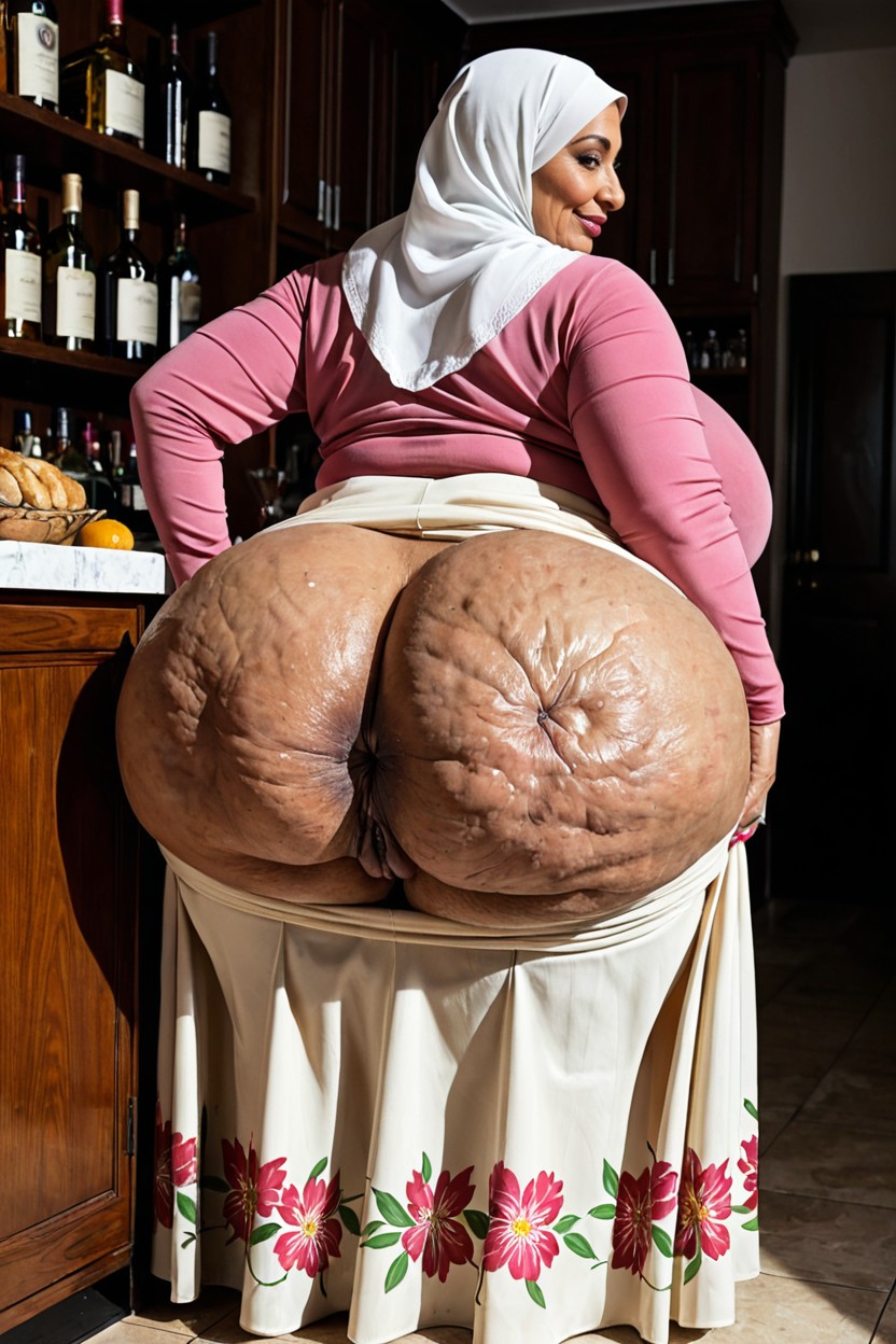 Persian Mature Pink Scrunch Butt Long Skirt Hijab Dress, Persian Mature Colossal Ass, Extreme Anus MILF AI Porn
