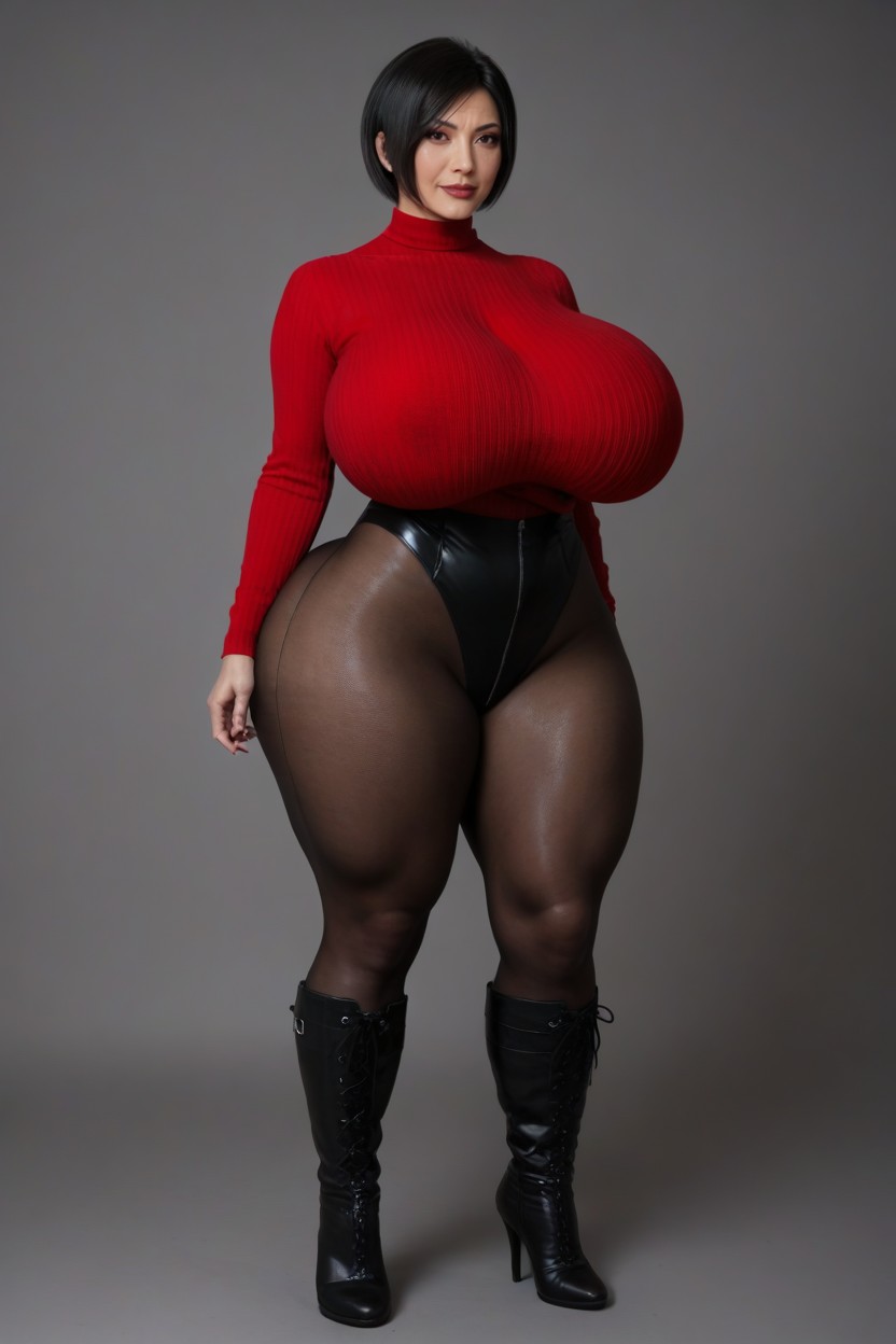 Red Sweater Dress, Standing, Thick Thighs MILF AI Porn