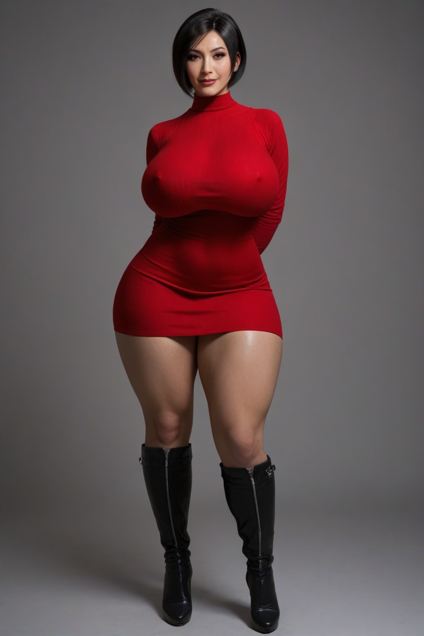 Form Fitting Clothes, Happy, Black Hair MILF AI Porn