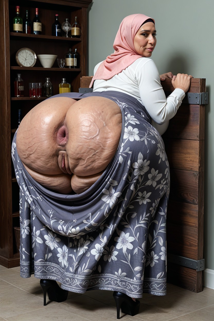 Disproportionately Giant Folded Gaping Asshole, Wide Phat Booty, Hyper Enormous Juicy Donkey Ass MILF AI Porn