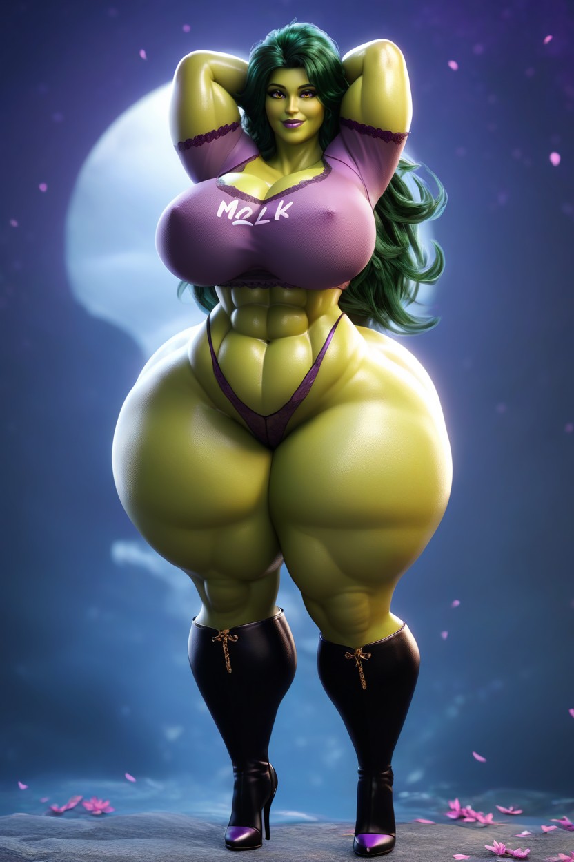 She-hulk, Extremely Curvy, Purple Thong MILF AI Porn