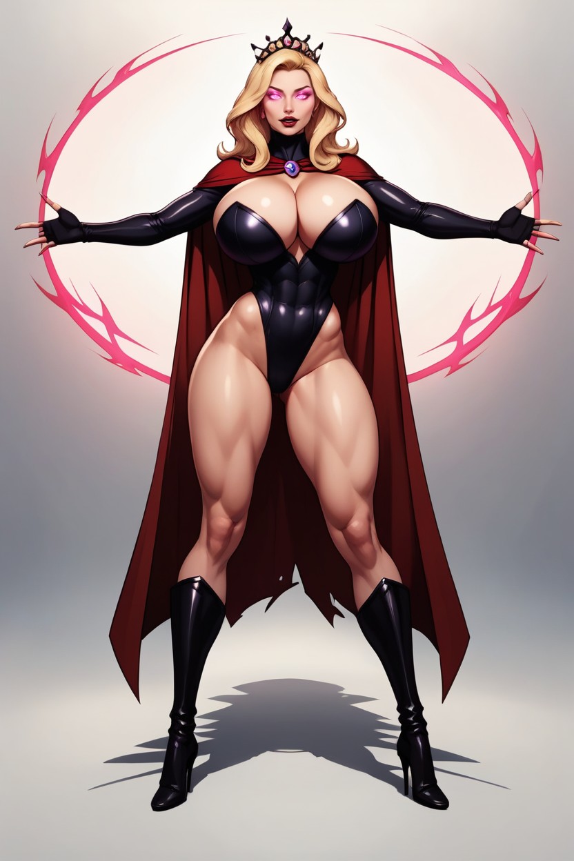 Dark Leotard, Arms Spread, Perfect Round Gigantic Bimbo Breasts MILF AI Porn