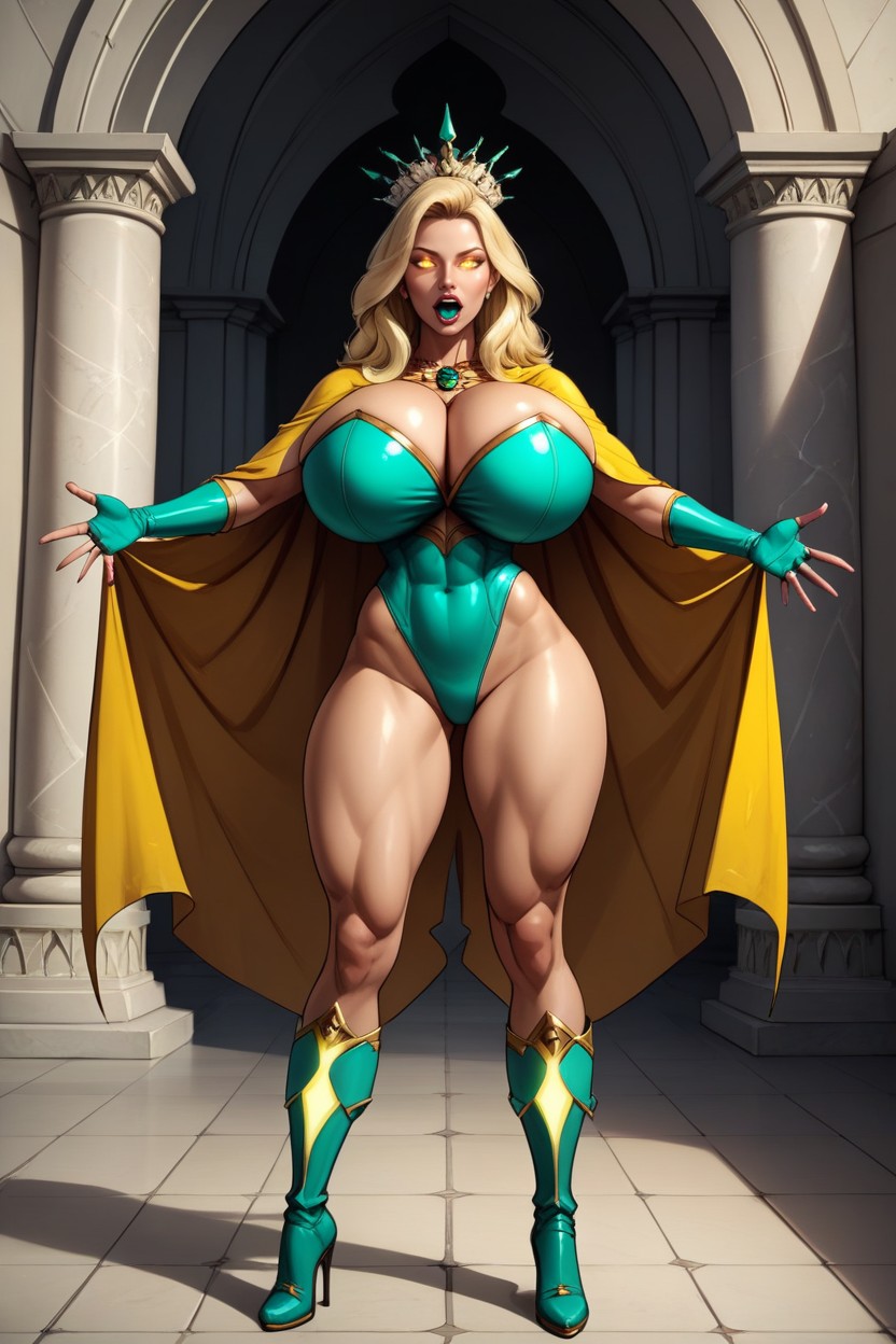 Standing Front Straight With Legs Spread Apart, Lots Of Skin Showing, Glowing Eyes MILF AI Porn