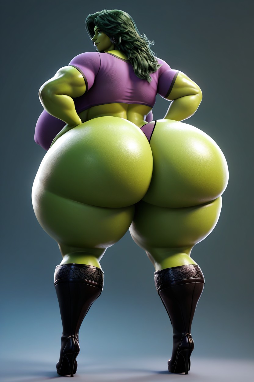 Facing Viewer, Disproportionately Large Butt, Rear View MILF AI Porn