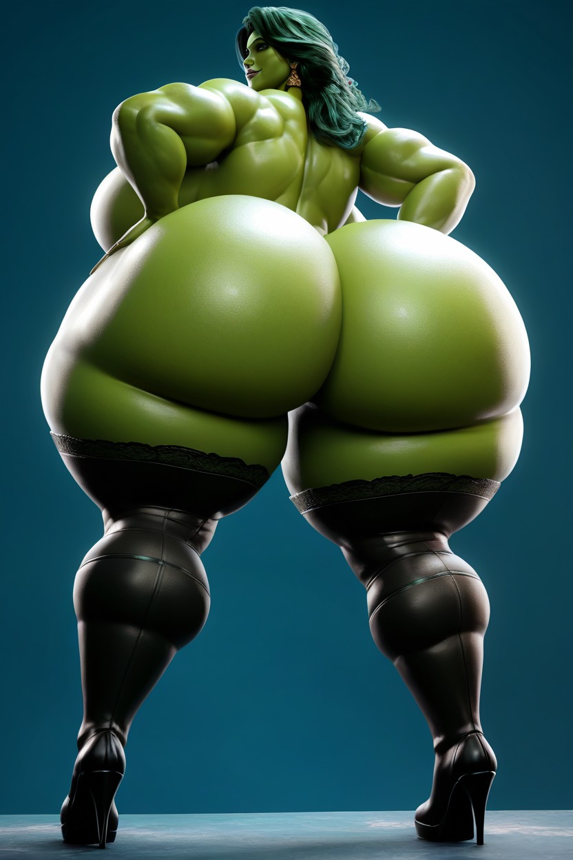 Very Curvy, Very Tall Woman, Disproportionately Huge Ass MILF AI Porn