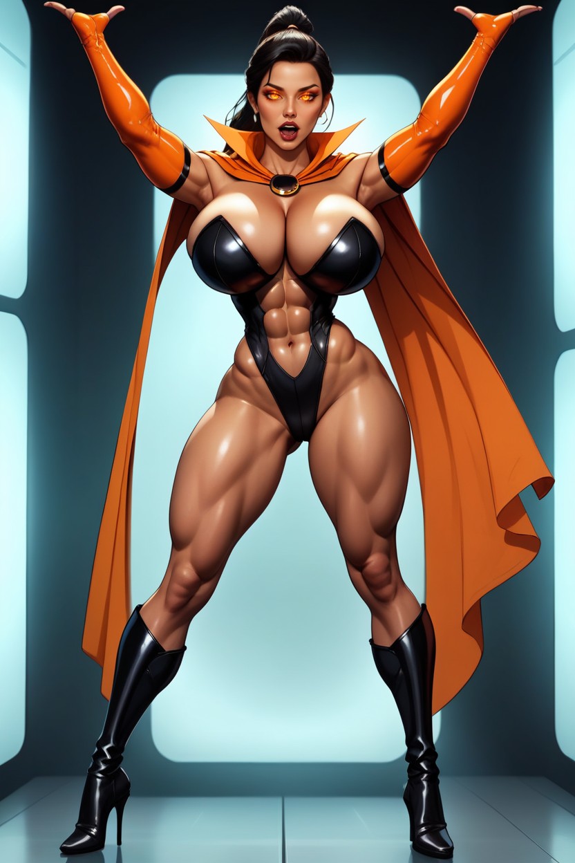 Dark Leotard, Ponytail, Tight Abs MILF AI Porn