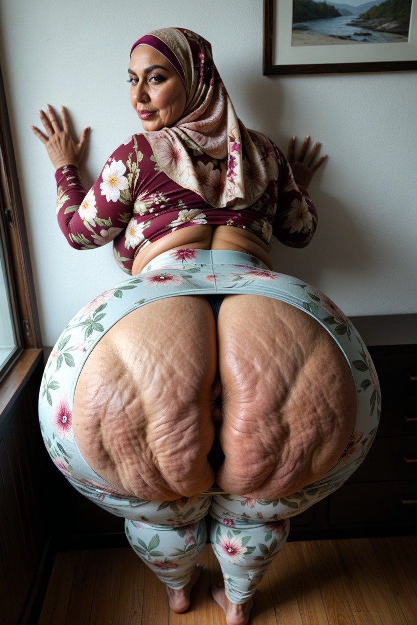 Extra Veiny Ass, Full Body, Super Tight Floral Pattern Yoga Pants MILF AI Porn