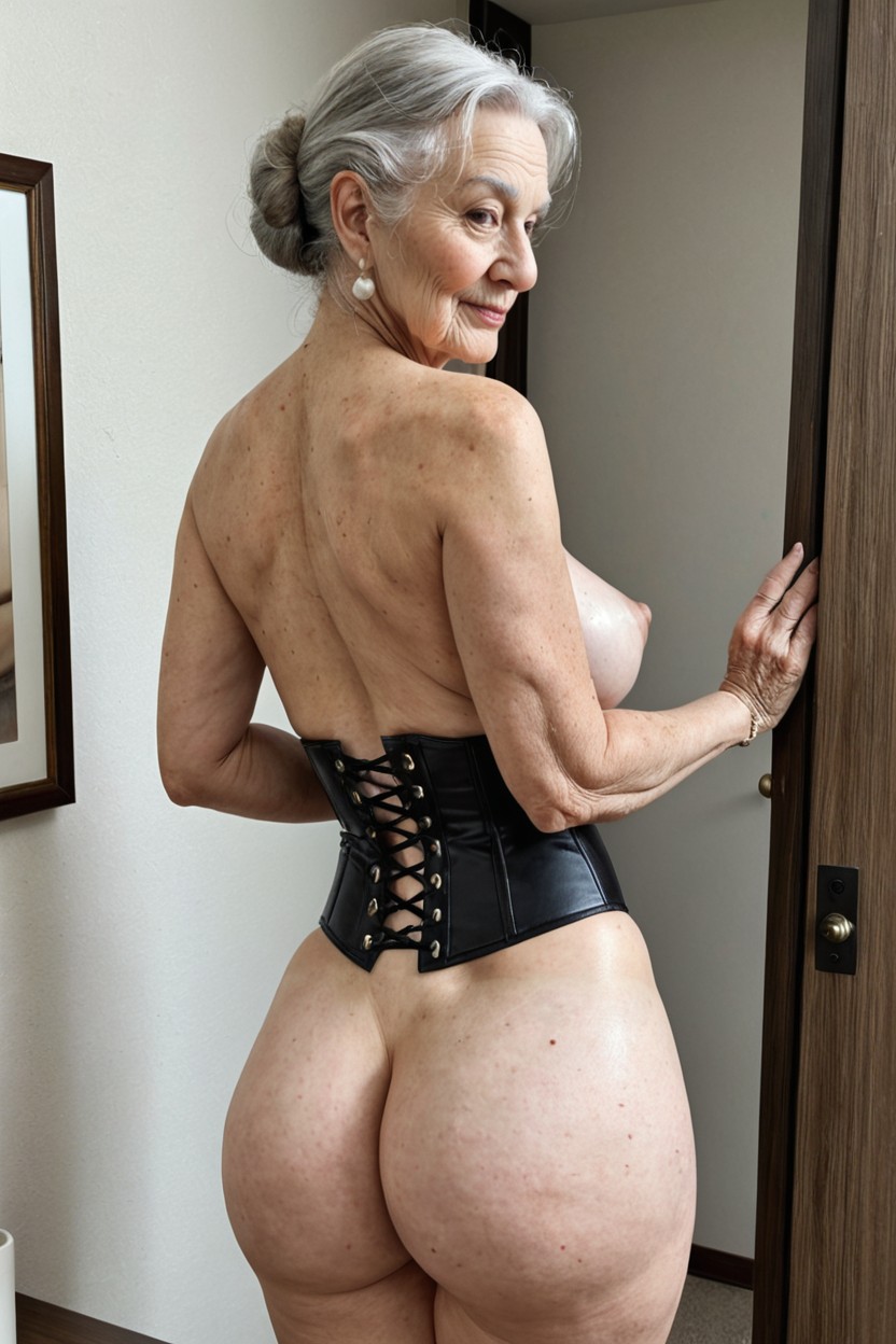 Pussy Visible, Shiny Elder Skin, Rear View MILF AI Porn