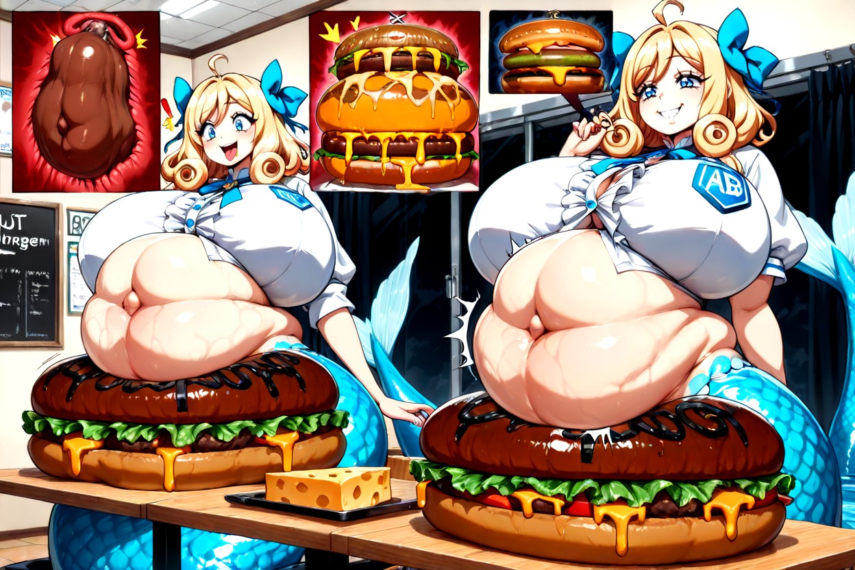 A Table Covered With A Large Number Of Hamburgers, Endoscopy, Burp MILF AI Porn