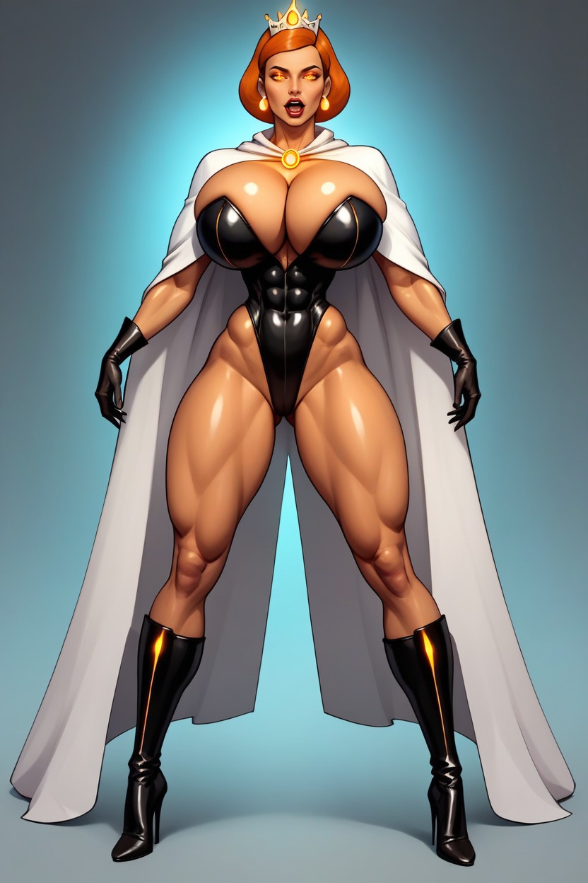 White Cape, Standing Front Straight With Legs Spread Apart, Fully Detailed Body MILF AI Porn