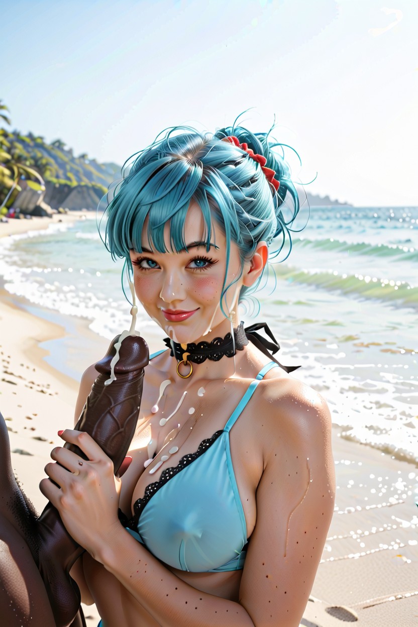 Blue Hair, Veins, Waist MILF AI Porn
