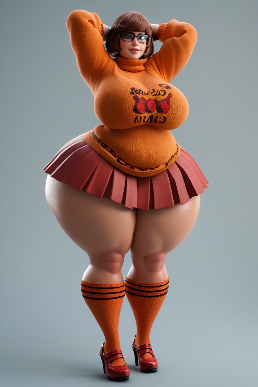 Orange Sweater, Very Curvy, Front View MILF AI Porn