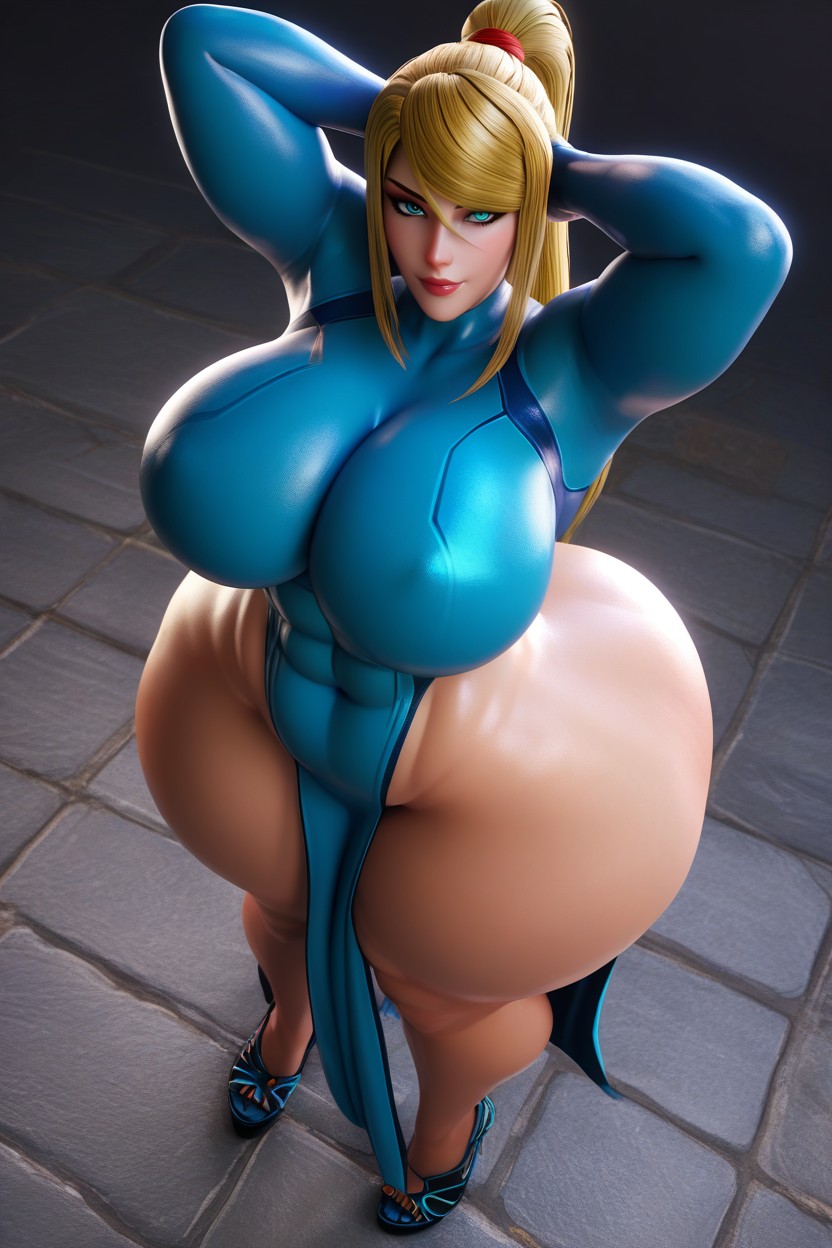 Big Wide Smile, Arms Up, Extremely Large Ass MILF AI Porn