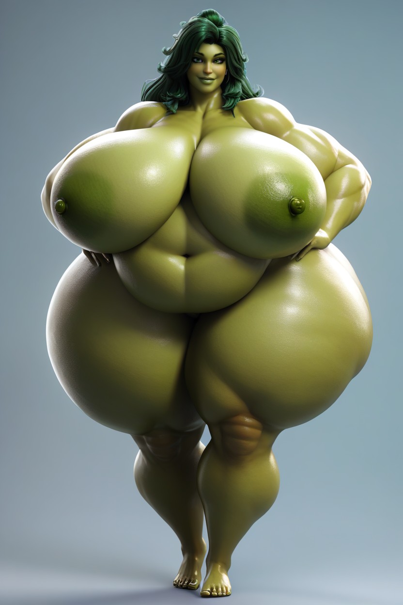 Thick Thighs, Facing Viewer, Colossal Breast MILF AI Porn
