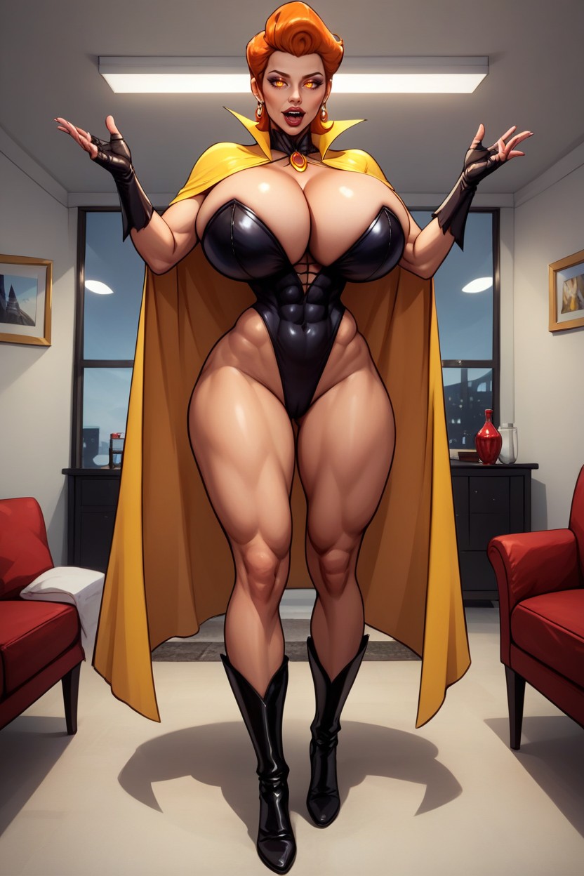 Full Body Standing Full Straight At Viewer, Ultra Detailed, Yellow Cape MILF AI Porn