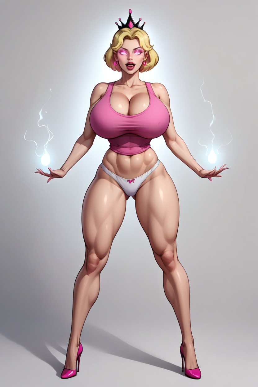Very Lusty Evil Expression, White Panties Fully Showing, Pink High Heel Shoes MILF AI Porn