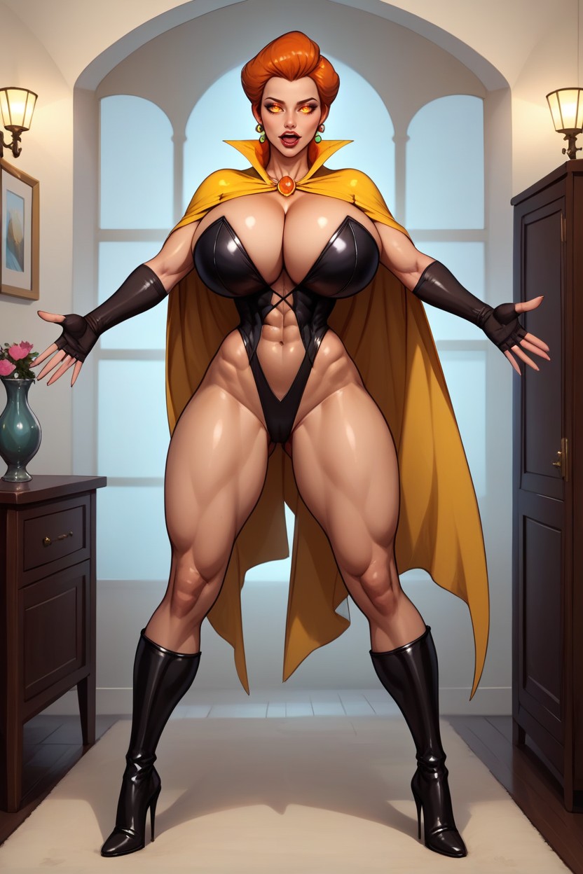 Fully Detailed Face, Fingerless Black Gloves, Cleavage MILF AI Porn