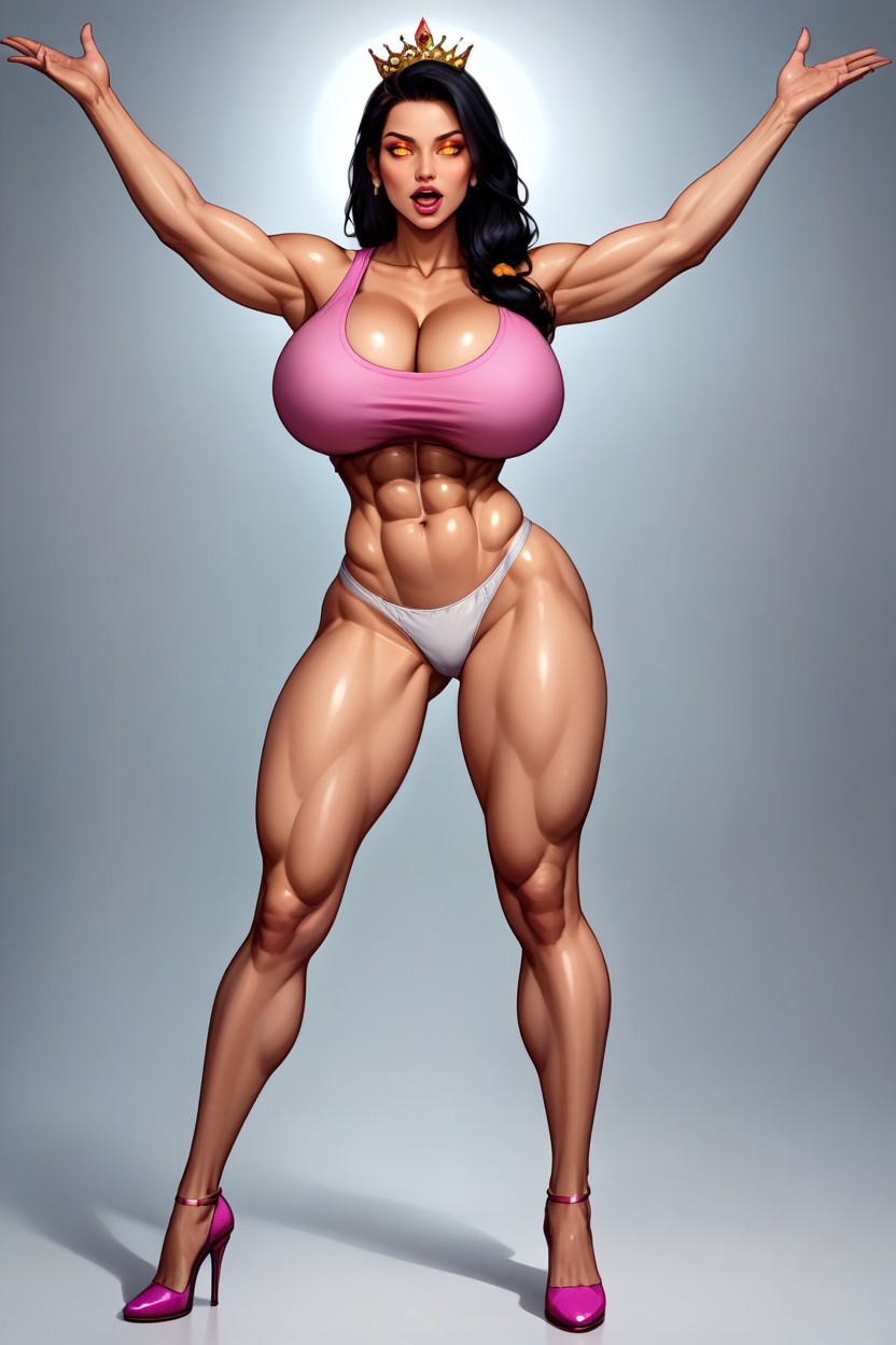 +, Standing At Home, Fully Detailed Glowing Dark Orange Eyes MILF AI Porn