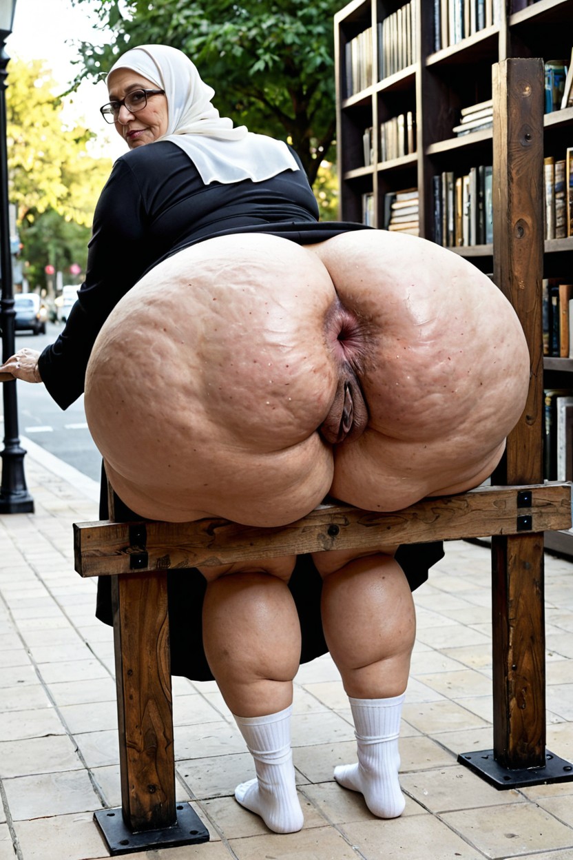 Granny Glasses, Extremely Large Ass, Strong Asscheeks MILF AI Porn