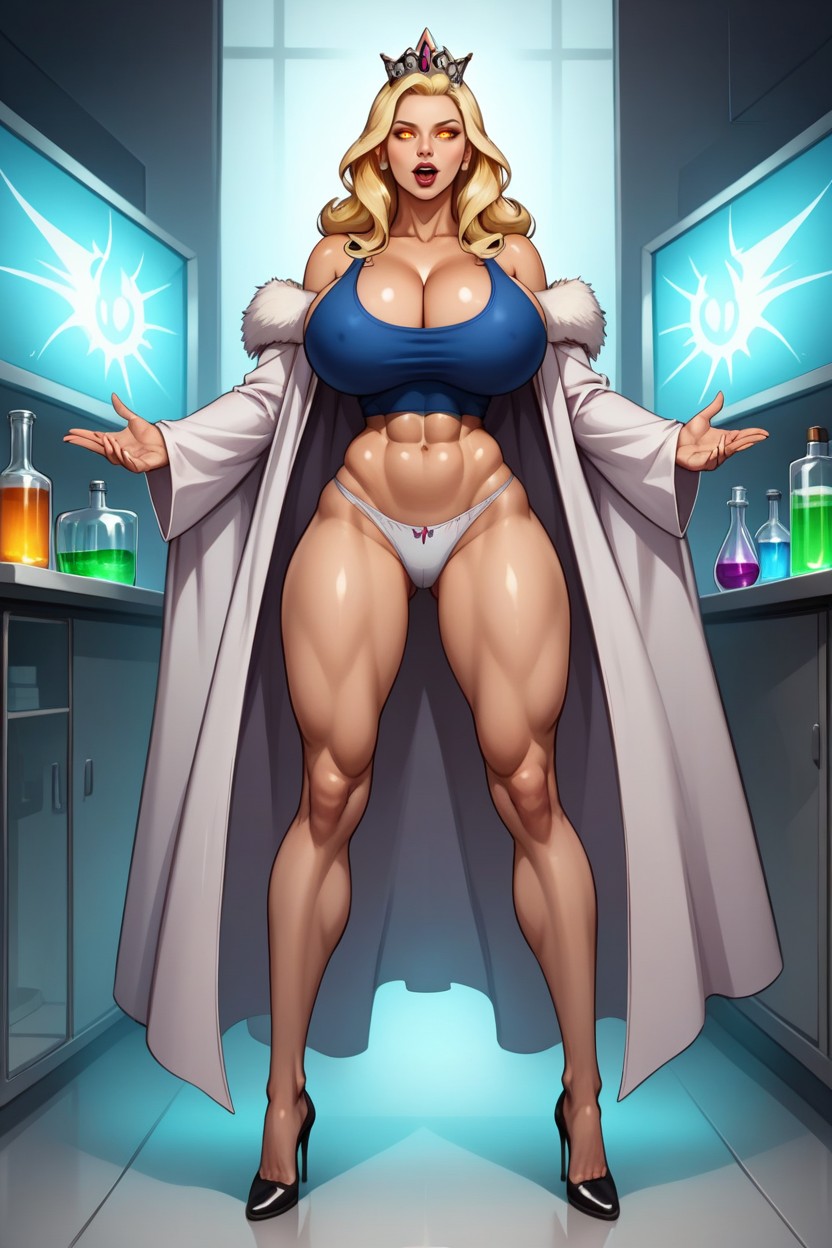 Perfect Round Gigantic Bimbo Breasts, Seductive Slutty Body, Standing Fully Straight With Legs Spread Apart MILF AI Porn