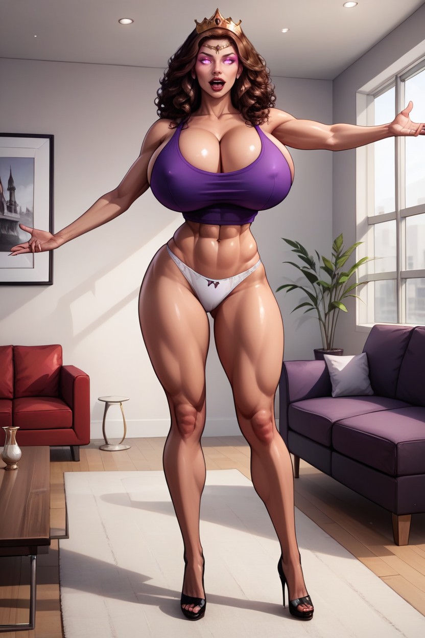 Fully Detailed Glowing Dark Pink Eyes, Full Body Front View, Full Body Shot MILF AI Porn