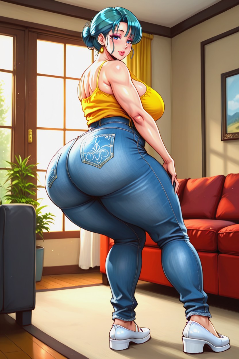 In Living Room Sofa, Dynamic Angle, Full Body MILF AI Porn