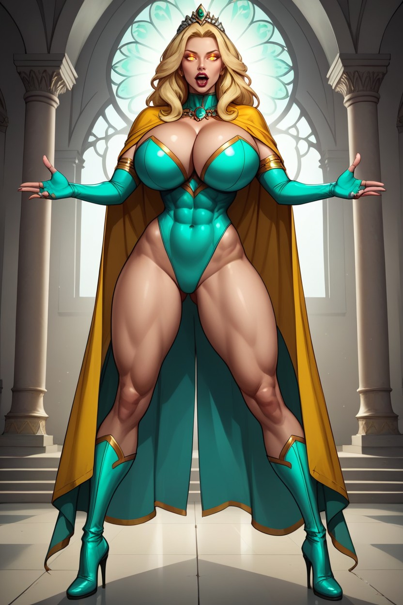 "invisible Woman, Full Body Front View, Bright Yellow Cape MILF AI Porn