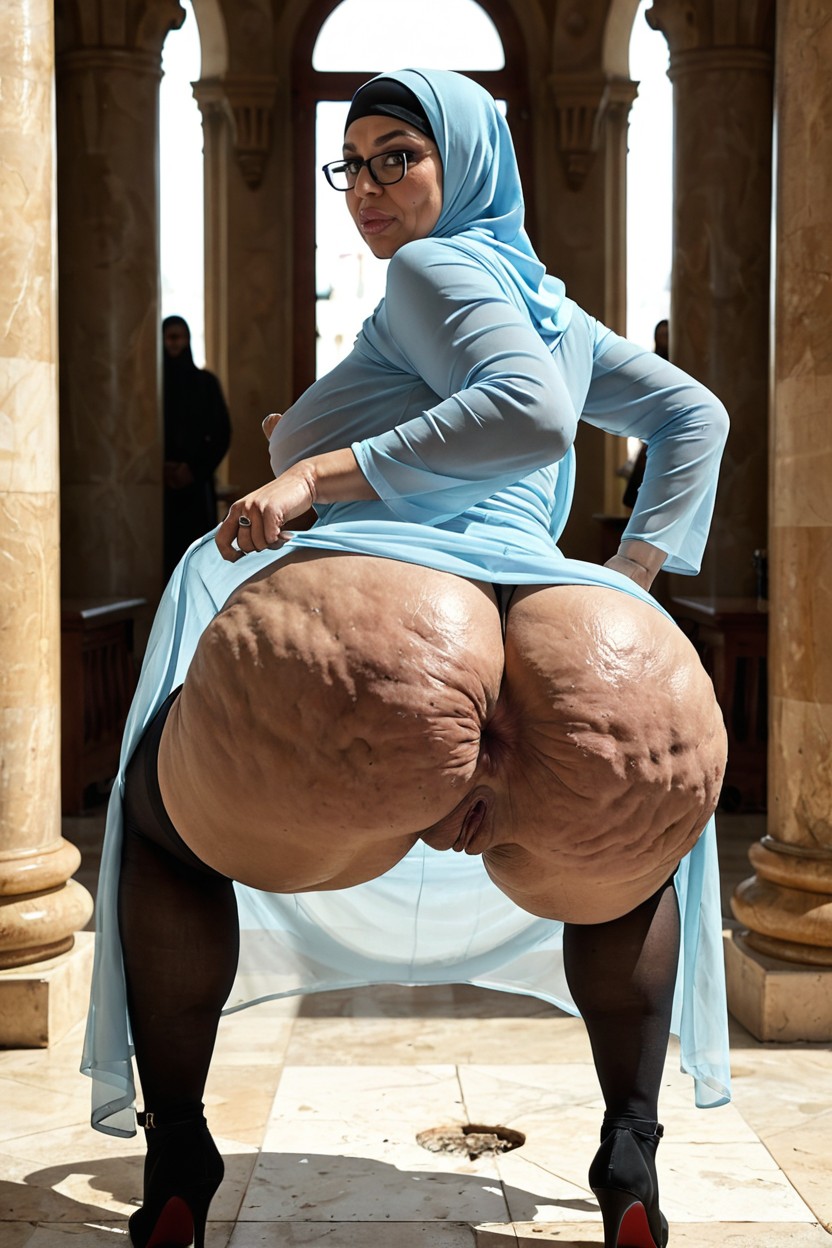 Hyper Donkey Shelf Ass, Full Body Hijab Transparent Dress, Wrinkles MILF AI Porn