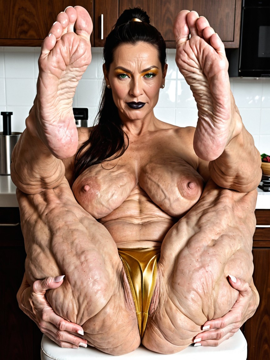 Long Black Hair, Extreme Wrinkled Skin, Sleek Ponytail MILF AI Porn