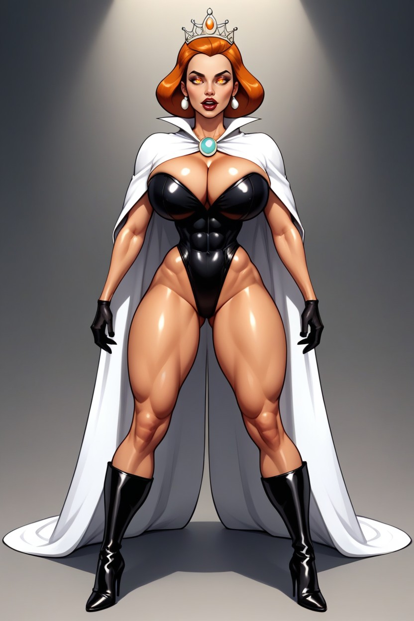 Medium Ass, Fully Detailed Glowing Dark Orange Eyes, Black High Heel Boots MILF AI Porn
