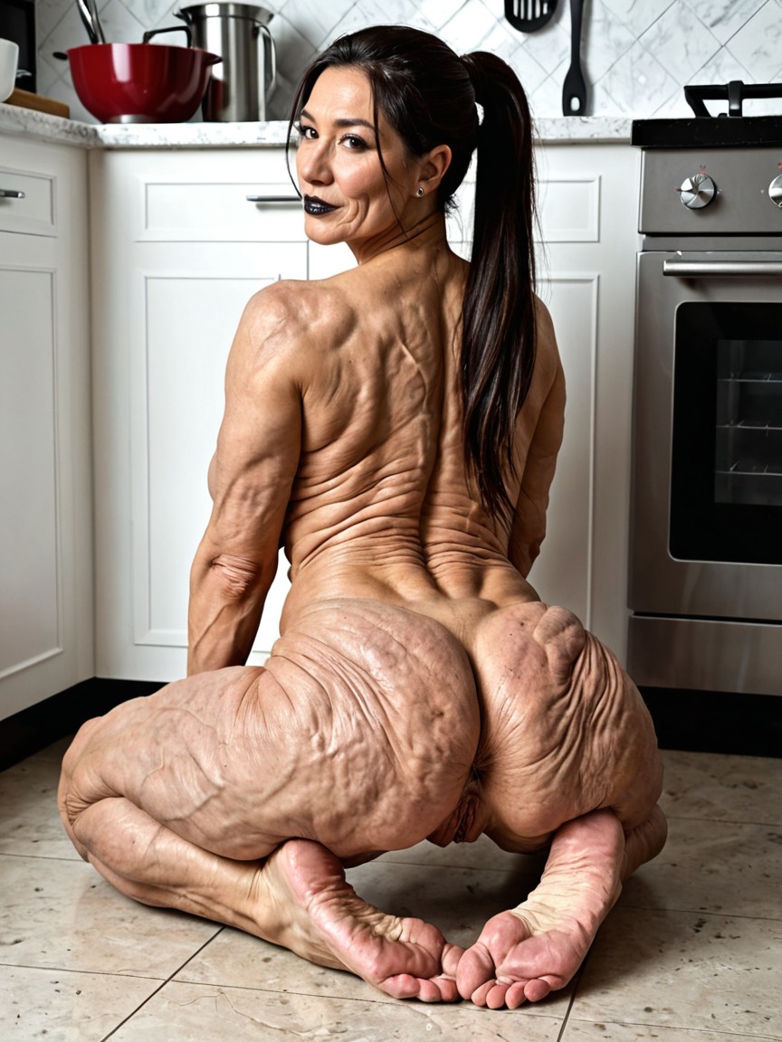 Naked, Wrinkled Skin, Medium Ass MILF AI Porn