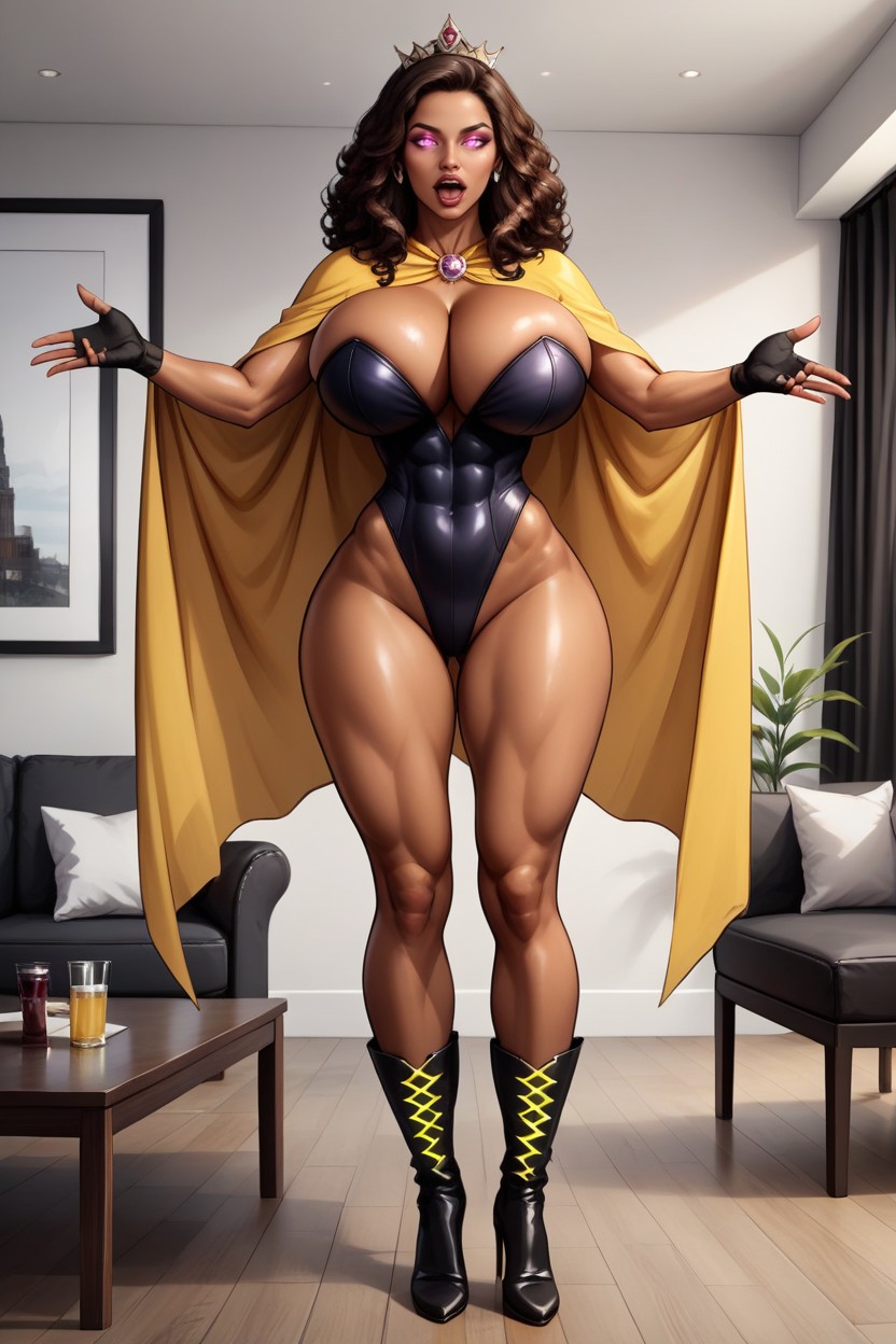 Slutmom, Cleavage, Fully Detailed Glowing Dark Pink Eyes MILF AI Porn