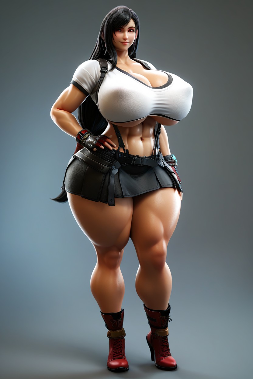 Simple Grey Background, Black Hair, Colossal Breasts MILF AI Porn