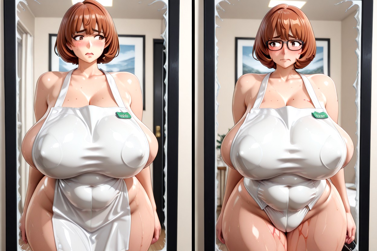 Thick, Belly Fat Spilling Heavily Over The Waistband, Breast Expansion MILF AI Porn