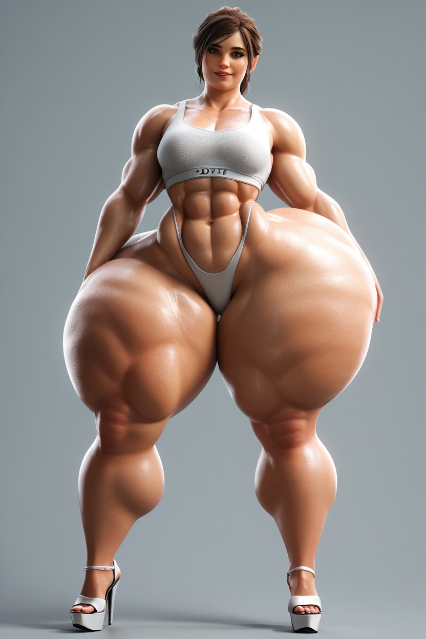 Front View, Extremely Large Ass, Freckles MILF AI Porn