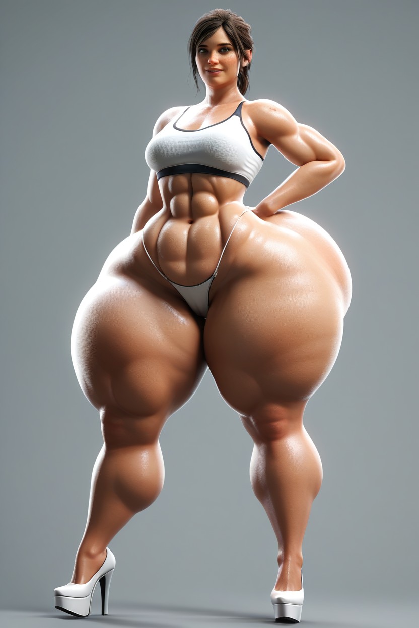 Gigantic Ass, Brown Hair, White Sports Bra MILF AI Porn
