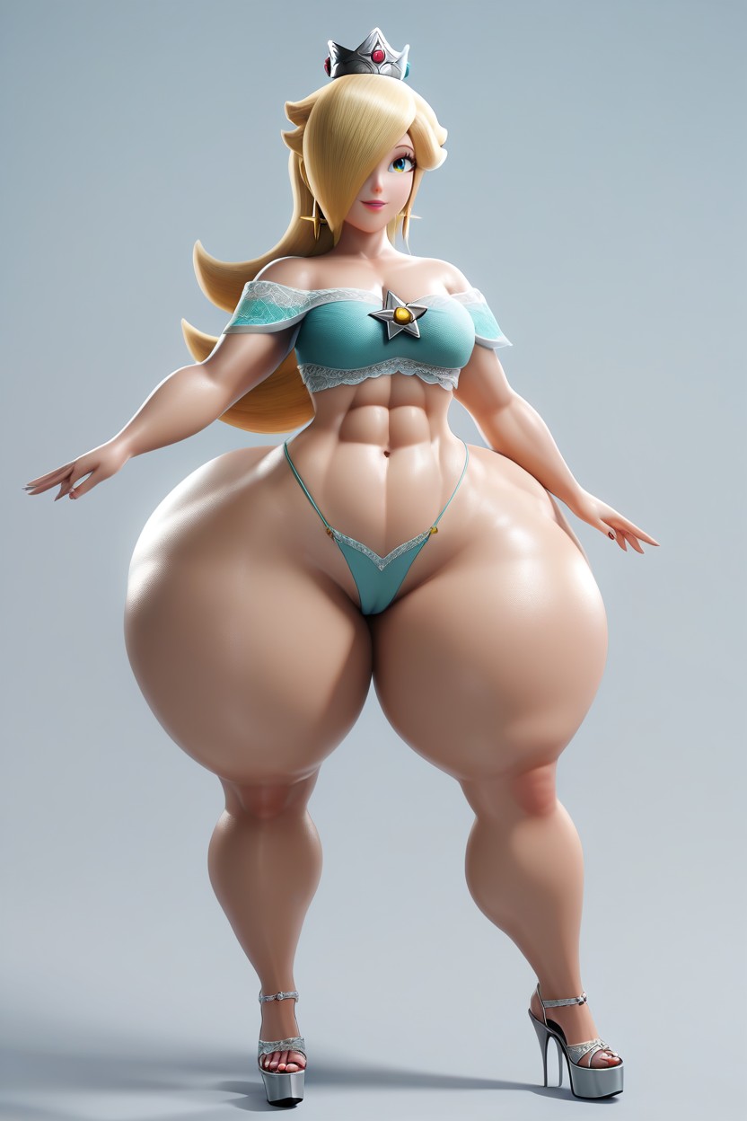Simple Grey Background, Very Thick Thighs, Full Body MILF AI Porn