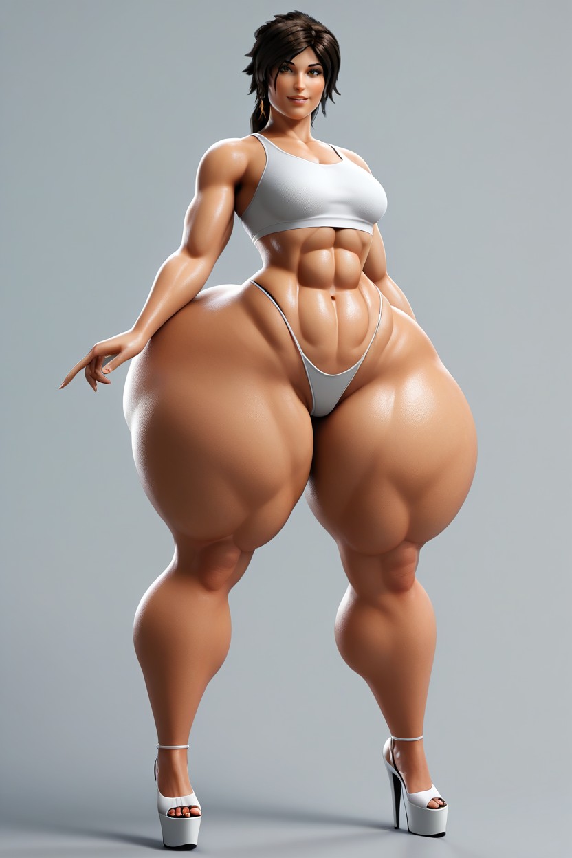 Simple Grey Background, Small Breasts, Full Body MILF AI Porn