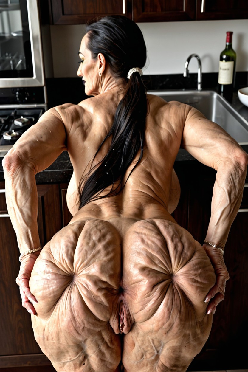 Extreme Wrinkled Skin, Long Black Hair, Wet Pussy MILF AI Porn