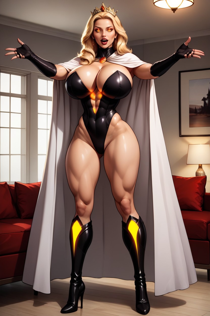 Perfect Round Gigantic Bimbo Breasts, Supermom, Standing Front Straight At Viewer With Legs Spread Apart MILF AI Porn