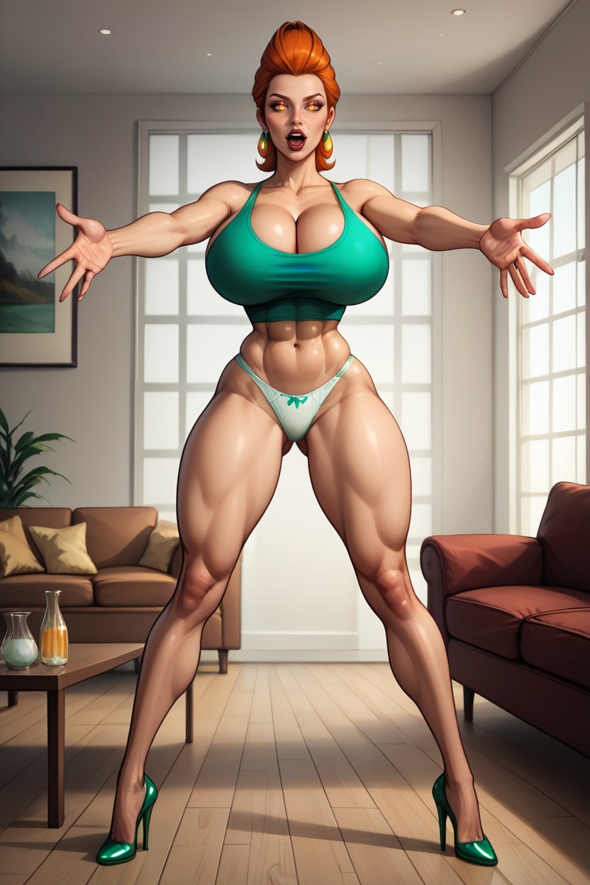 Arms Spread, Mouth Open, Tight Abs MILF AI Porn