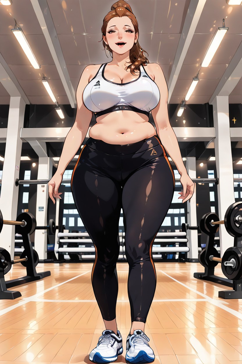 Black Leggings, Smiling, Wide Hips MILF AI Porn