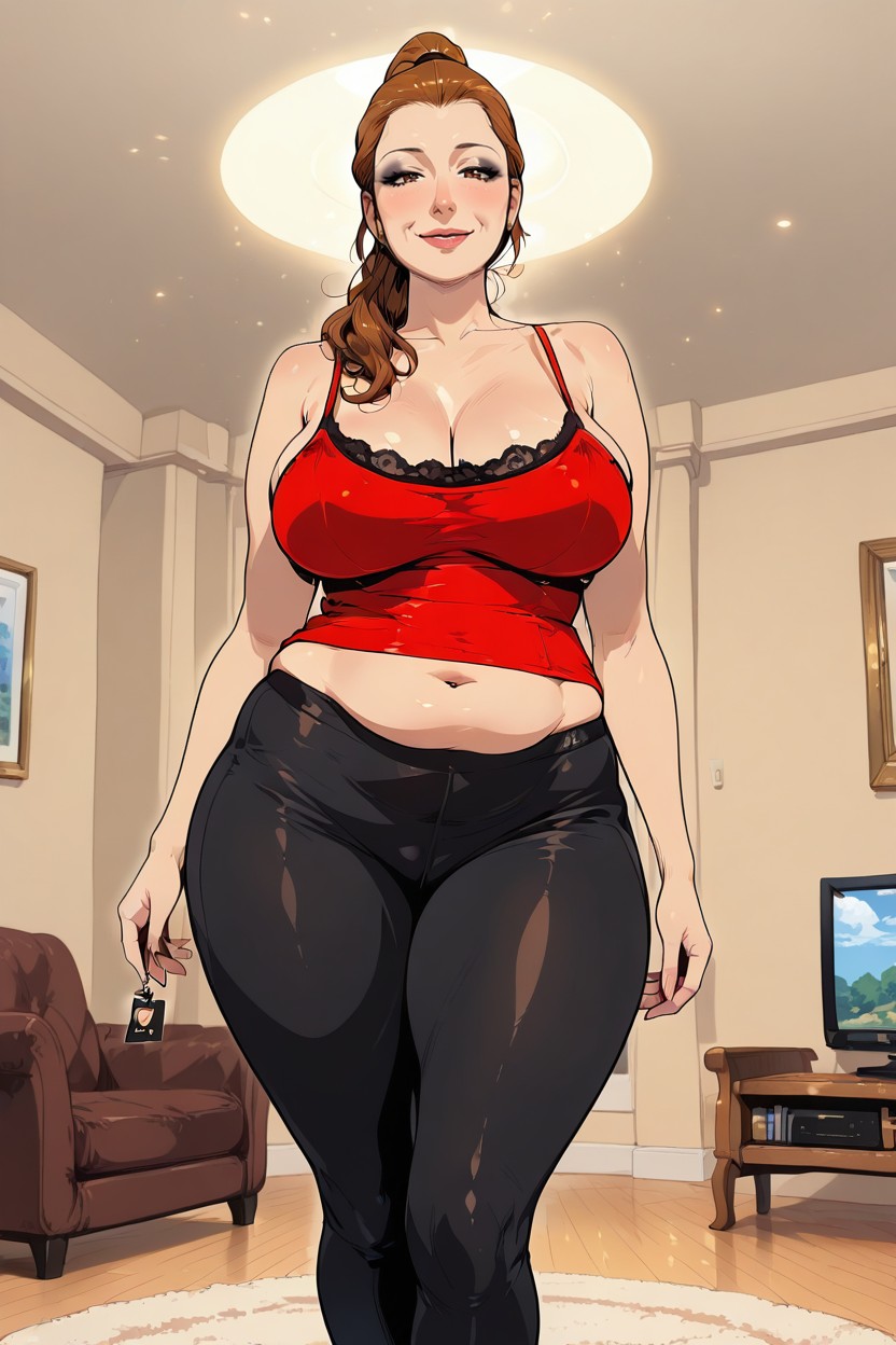 Front View, Brown High Ponytail, Nose MILF AI Porn