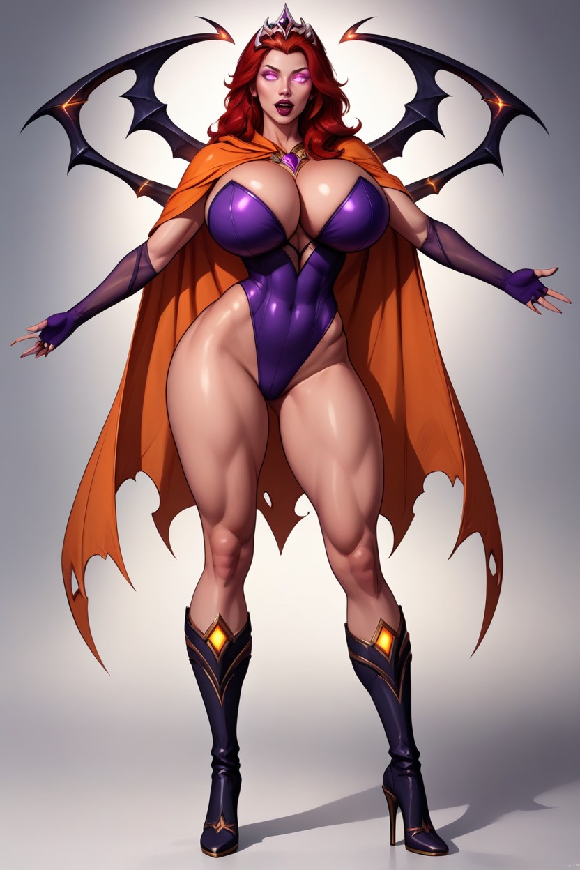 Fully Detailed Glowing Dark Pink Eyes, Fully Detailed Long-length Permed Red Hair, " Milf MILF AI Porn